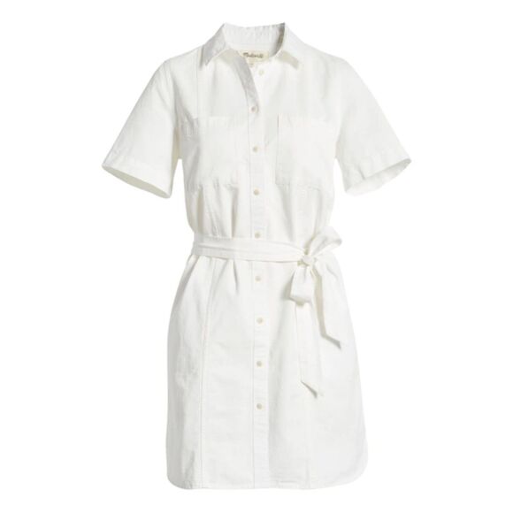 MADEWELL Courier Seamed Denim Tie Waist Denim Shirtdress, Sz M - Picture 1 of 11